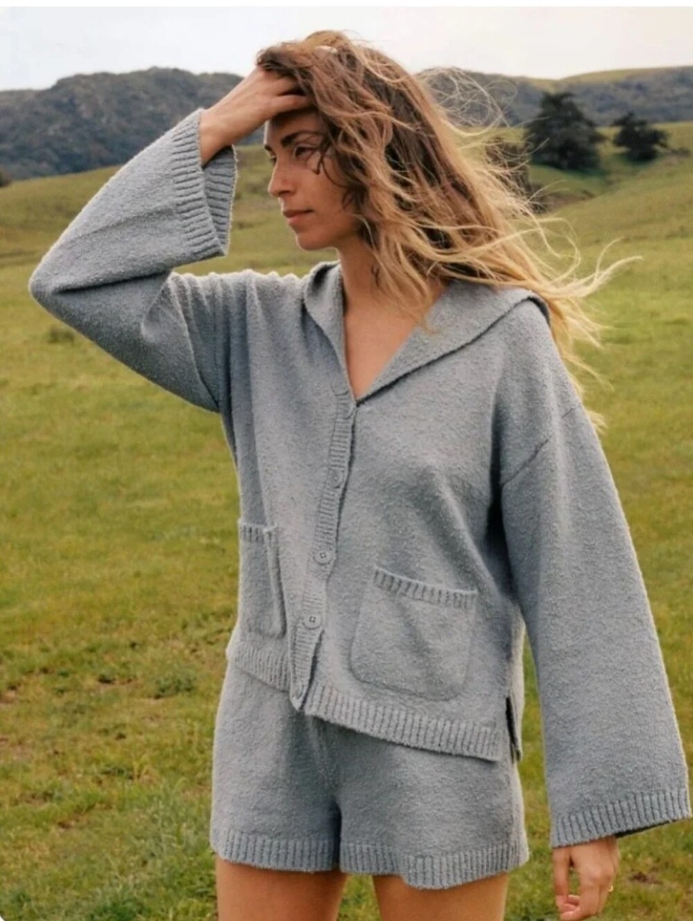 Christy Dawn Aura Cardigan Aspen Short Set XL Grey Organic Cotton  Natural